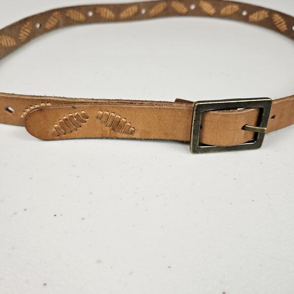 J.Crew Womens Tooled Leather Belt Stitched Accent Western Casual Boho Cowgirl M - Picture 15 of 15